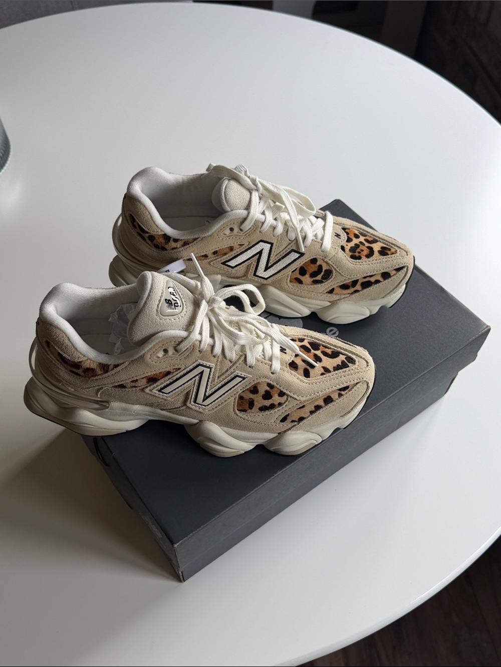 New Balance Women's Leopard Print Cream and Tan Sneakers - Picture 1 of 5